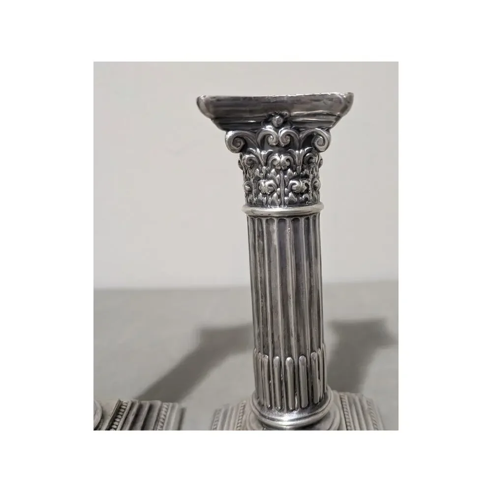 Antique Mappin & Webb Dwarf Corinthian Column Candlestick Holders Set of 2 Short